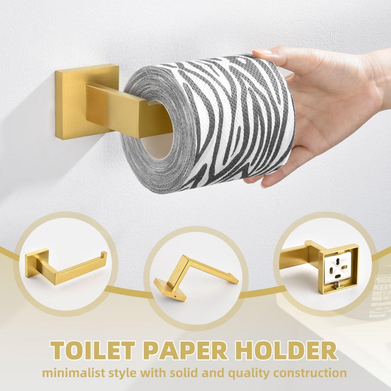 Angle Simple Bathroom Hardware Set 4-Piece, Angle Simple SUS304 Stainless Steel Bath Accessory Kit, Bathroom Fixture Set with Robe Hook, Toilet Paper Holder, Towel Holder and Towel Bar Brassy Gold - Image 5